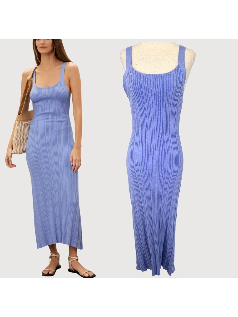 Majestic Filatures Blue Metallic Ribbed Knit Maxi Dress 1